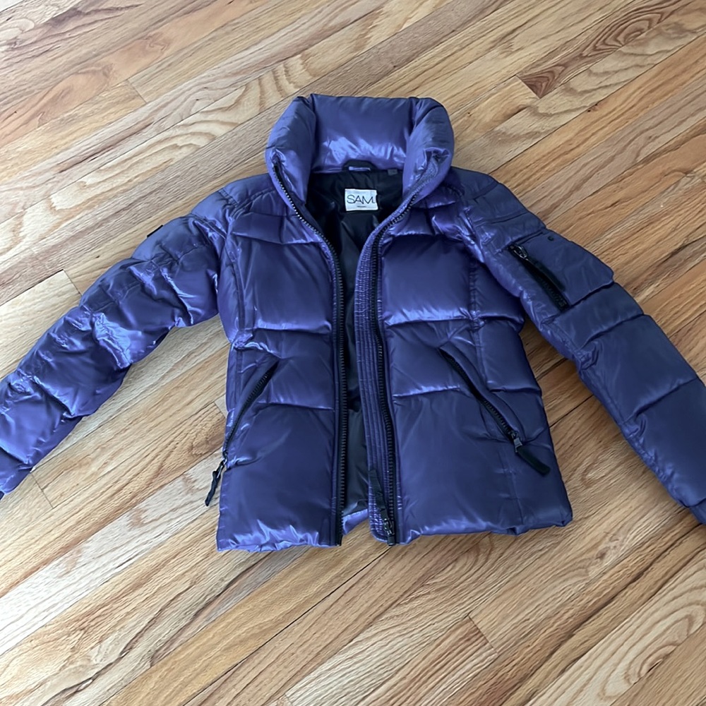 SAM. size 12 girls dark blue jacket. Originally $395. Almost perfect condition.